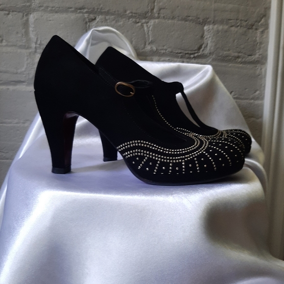 CHIE MIHARA Black Suede Embellished Mary Jane Heels size 6 (36.5) - Picture 5 of 6